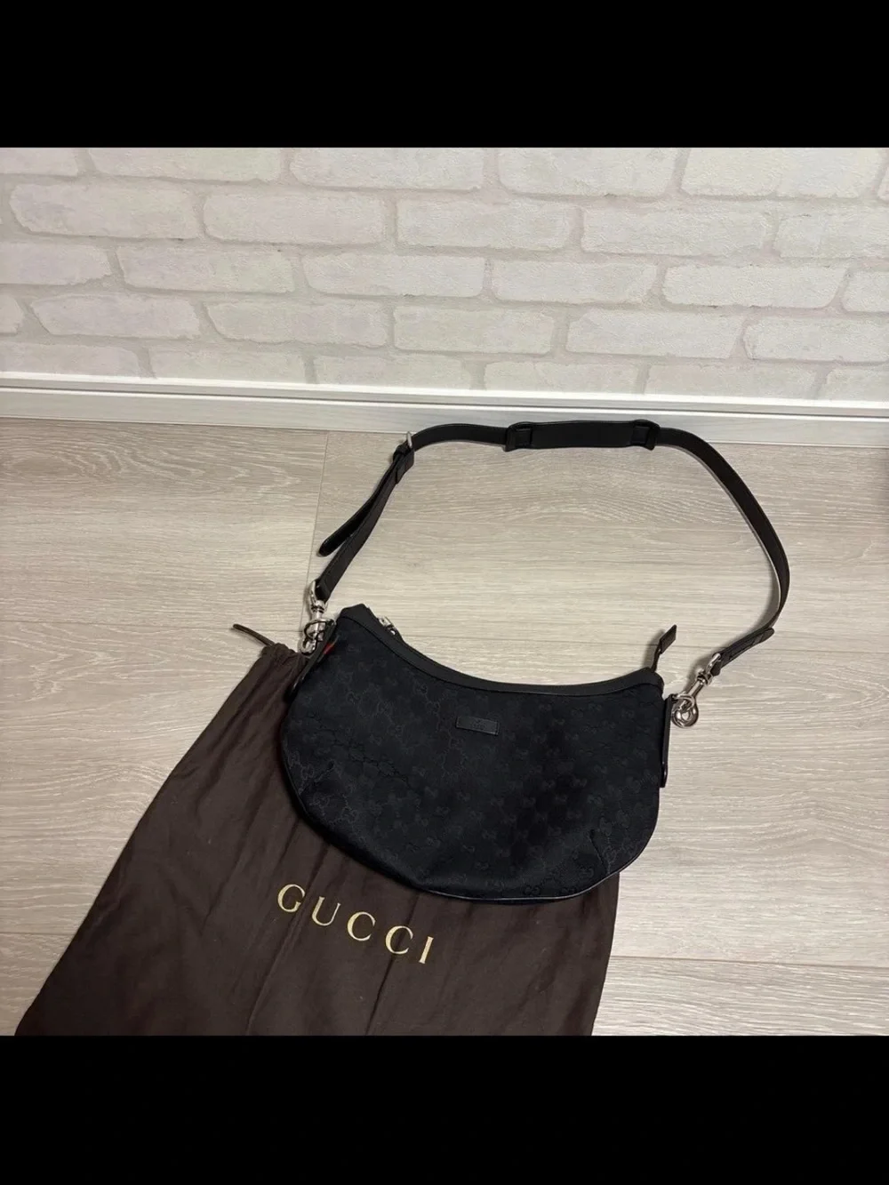 Gucci Black Jacquard Crescent Shoulder Bag with Adjustable Strap
